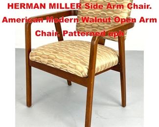 Lot 438 GEORGE NELSON for HERMAN MILLER Side Arm Chair. American Modern Walnut Open Arm Chair. Patterned uph