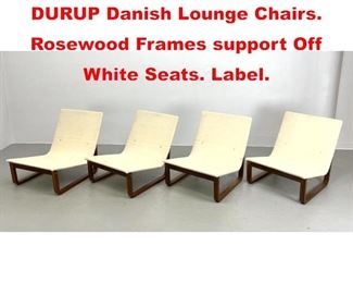 Lot 440 Set 4 MAGNUS OLESEN, DURUP Danish Lounge Chairs. Rosewood Frames support Off White Seats. Label. 