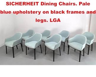 Lot 453 Set 8 VITRA by GEPRUFTE SICHERHEIT Dining Chairs. Pale blue upholstery on black frames and legs. LGA