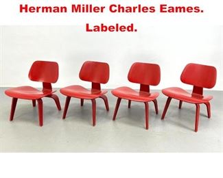 Lot 454 Set 4pc of Red LCW Chairs. Herman Miller Charles Eames. Labeled.