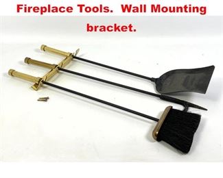 Lot 458 Mid Century Modern Brass Fireplace Tools. Wall Mounting bracket. 