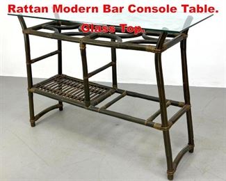 Lot 465 Dark Stained Wrapped Rattan Modern Bar Console Table. Glass Top. 