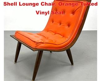 Lot 466 Modernist Laminated Wood Shell Lounge Chair. Orange Tufted Vinyl Seat. 