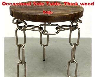 Lot 470 Decorator Chain Link Base Occasional Side Table. Thick wood top. 