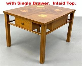 Lot 471 Parzinger Style Side Table with Single Drawer. Inlaid Top. 