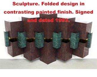 Lot 472 Modernist C JERE Wall Sculpture. Folded design in contrasting painted finish. Signed and dated 1993.