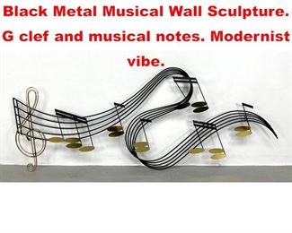 Lot 475 C JERE 1988 Brass and Black Metal Musical Wall Sculpture. G clef and musical notes. Modernist vibe. 