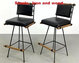 Lot 481 Pair Cleo Baldon Bar Stools. Iron and wood. 