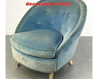 Lot 511 Italian Lounge Chair. decorated velvet.