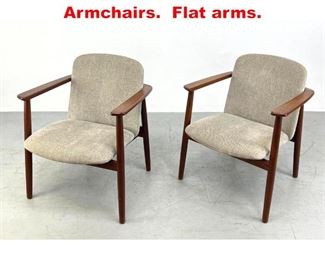 Lot 519 Pair DANISH Teak Armchairs. Flat arms.