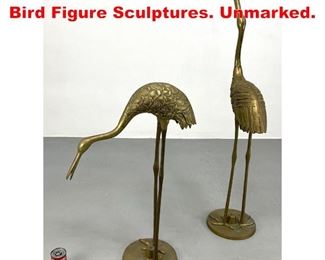Lot 526 2pc Brass Figural Stork Bird Figure Sculptures. Unmarked.