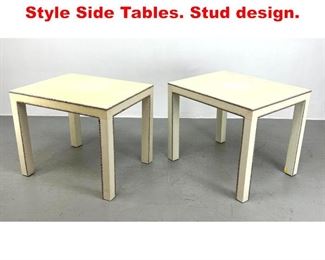Lot 532 Pair Faux Leather Parson Style Side Tables. Stud design. 
