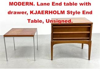 Lot 533 2pcs MID CENTURY MODERN. Lane End table with drawer, KJAERHOLM Style End Table, Unsigned.