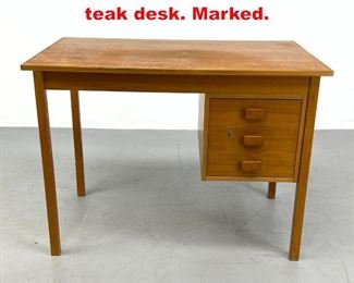 Lot 541 Faarup Danish Modern teak desk. Marked.