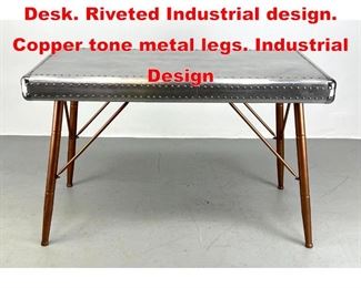 Lot 543 Aluminum Airplane Table Desk. Riveted Industrial design. Copper tone metal legs. Industrial Design