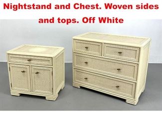 Lot 549 2pc FICKS REED Furniture. Nightstand and Chest. Woven sides and tops. Off White