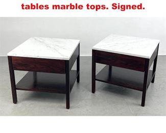 Lot 551 Pair of Florence Knoll tables marble tops. Signed.