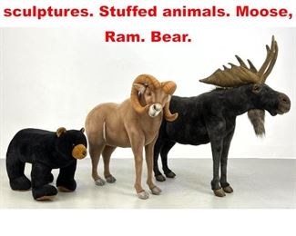 Lot 555 3pc HANSA Plush Animal sculptures. Stuffed animals. Moose, Ram. Bear. 