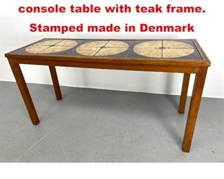 Lot 559 Danish modern tile top console table with teak frame. Stamped made in Denmark