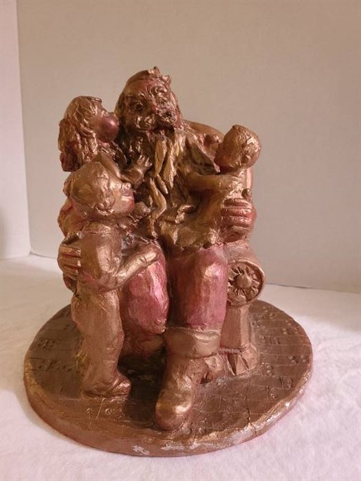 Babs Mellor sculpture Santa with children, 11"tall