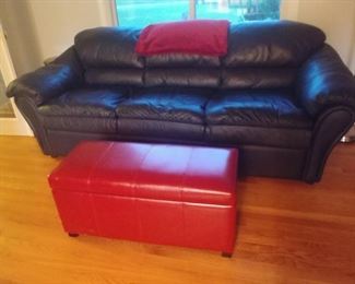 Beautiful leather sleep sofa only $350 like new from Jordan's Furniture
Red ottoman SOLD