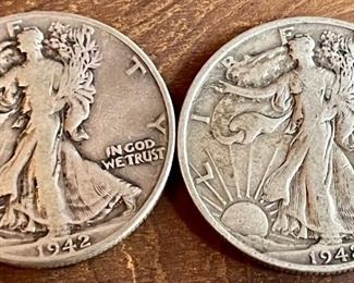(2) Walking Liberty Silver Half Dollar Coins - 1942
