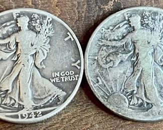 (2) Walking Liberty Silver Half Dollar Coins - 1942