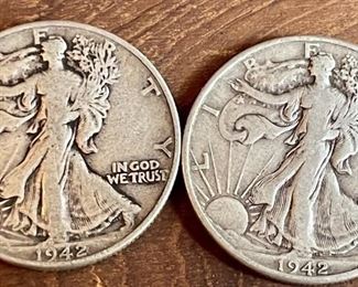 (2) 1942 Walking Liberty Silver Half Dollar Coins