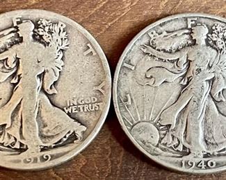 (2) Walking Liberty Silver Half Dollar Coins - 1919, 1940