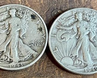 (2) Walking Liberty Silver Half Dollar Coins - 1943, 1946