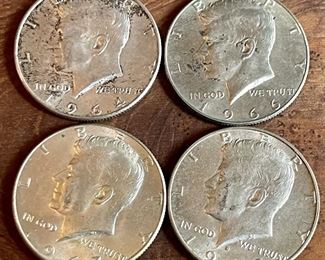 (4) Kennedy Silver Half Dollar Coins - 1964, 1966, 1967, 1968