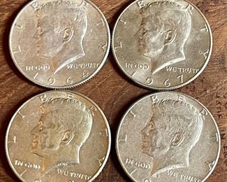 (4) Kennedy Silver Half Dollar Coins - 1964, 1967, 1968, 1969
