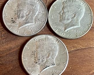 (3) Kennedy Silver Half Dollar Coins - (2) 1964, (1) 1968