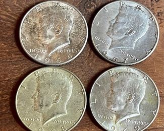 (4) Kennedy Silver Half Dollar Coins - 1964, 1967, 1968, 1969