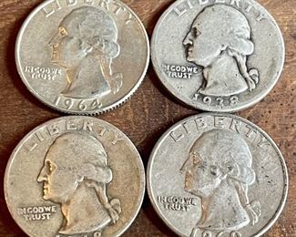 (4) Washington Silver Quarter Coins - 1938, 1948, 1960, 1964
