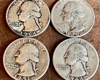 (4) Washington Silver Quarter Coins - 1944, 1951, 1954, 1964