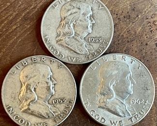 (3) Benjamin Franklin Silver Half Dollar Coins - (2) 1953, 1962