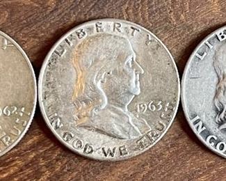(3) Benjamin Franklin Silver Half Dollar Coins - 1962, 1963, 1952