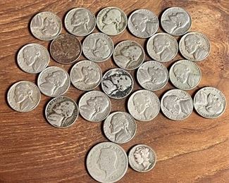 Vintage 40's And 50's Nickels, 1920 Mercury Dime, 1921 Salvador Coin, And More
