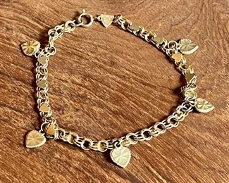 Beverly Hills Gold 14k Heart Charm Bracelet - Weighs 5.7 Grams - 6.5" Long