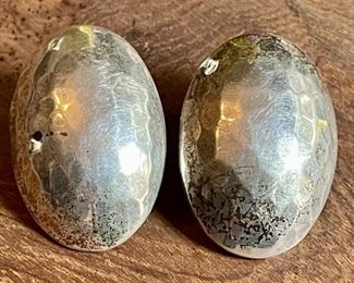 Hammered Sterling Silver Thailand Oval Post Earrings - Weigh 20.1 Grams Total