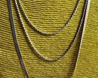 (2) Sterling Silver Italy Necklaces - (1) Herringbone With Heart Pendant And (1) Chain - Weighs 20 Grams Total