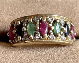 14k Yellow Gold Diamond And Spinel Ring Thailand Size 7.5 - Weighs 5.2 Grams
