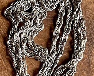 Sterling Silver Harmony Ball Chiming Sphere With Heavy Twist Rope Chain - Weighs 45.8 Grams