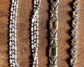 (3) Sterling Silver Bracelets With Stones - Amethyst, Topaz, And Peridot - (1) Ankle Bracelet 10" - 44 G Total