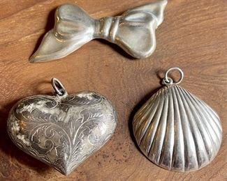 (3) Sterling Silver Pendants And Pin - Mexico - Weighs 37.1 Grams Total