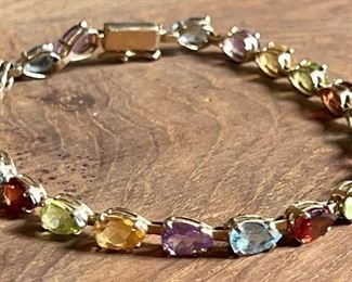 14k Gold Multi Stone Tennis Bracelet With Topaz, Amethyst, Citrine, Peridot, Garnet - Weighs 5.1 Grams