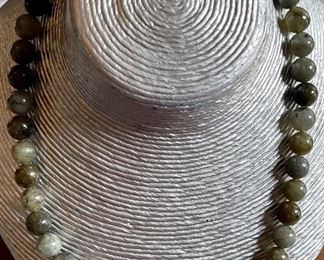 Sterling Silver And Jadeite Round Bead Necklace