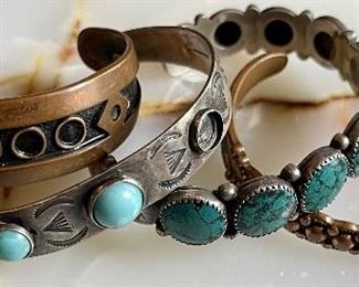 Vintage Sterling, Turquoise, And Copper Cuff Bracelets (as Is) For Repair - Sterling's Weigh 28.6 Grams