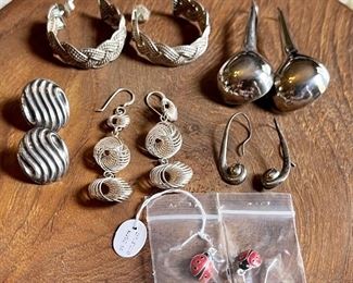 Assorted Sterling Silver Wire And Post Earrings - Lady Bugs, Tear Drop, Modernist, And More - Weighs 42.5G